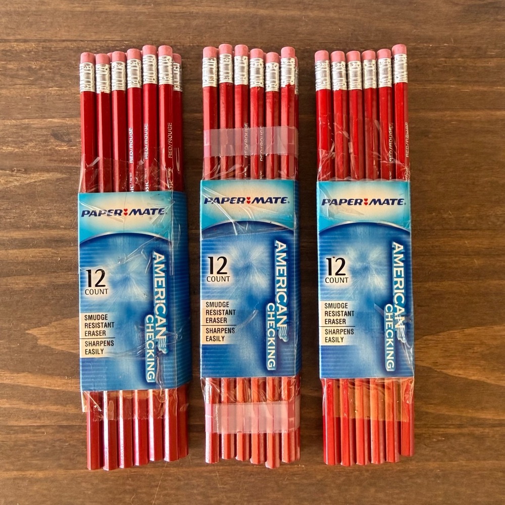 Lot of 3 Discontinued Paper Mate American Checking Red Correcting Pencils 12ct